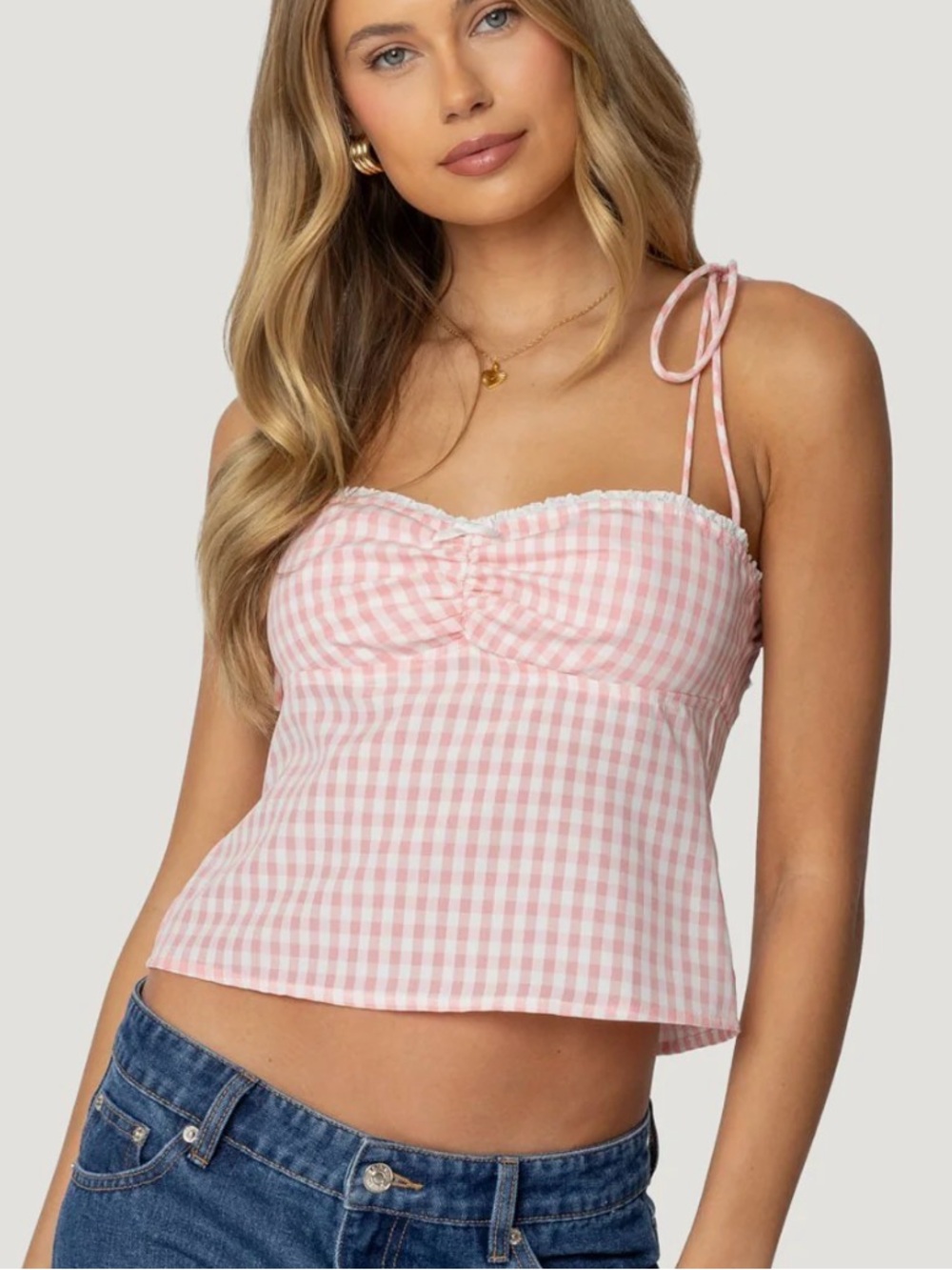 Edikted Pink Gingham Tie-Shoulder Camisole